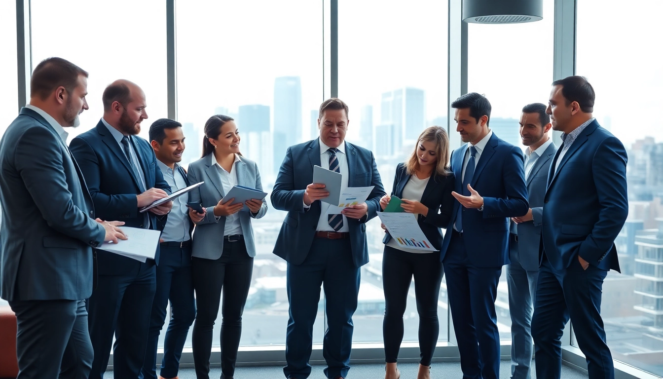 Engaging scene of a sales team using competitive intelligence for sales strategies in a modern office.