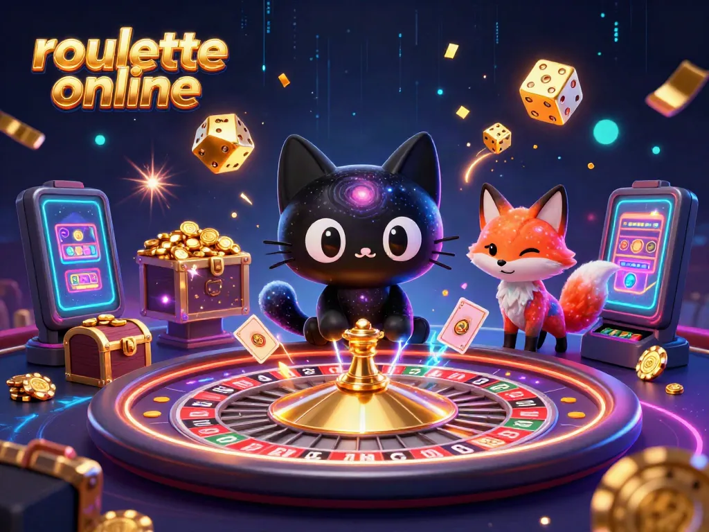 Join the cosmic adventure of roullete online as a black hole cat pulls in chips and cards at a galactic gaming table.