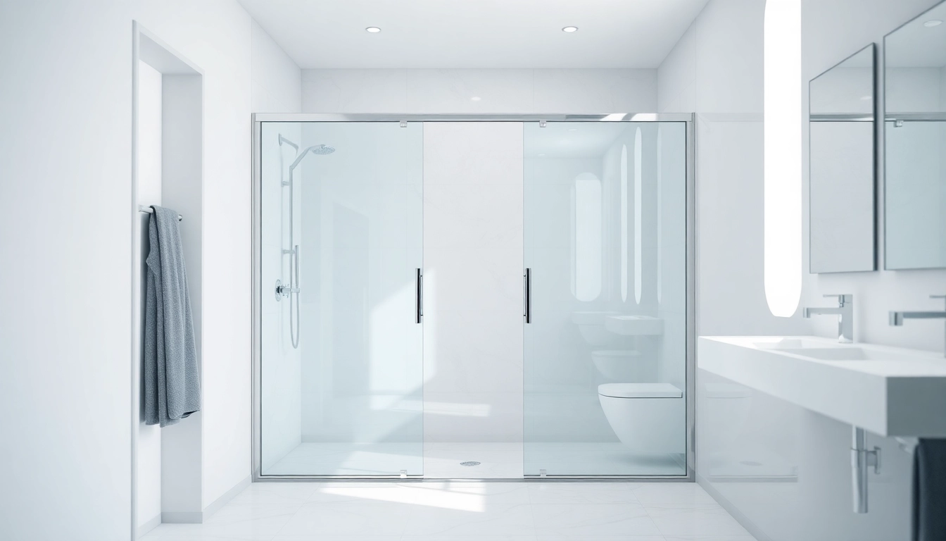 Show shower sliding doors showcasing modern design and elegant finishes in a stylish bathroom.