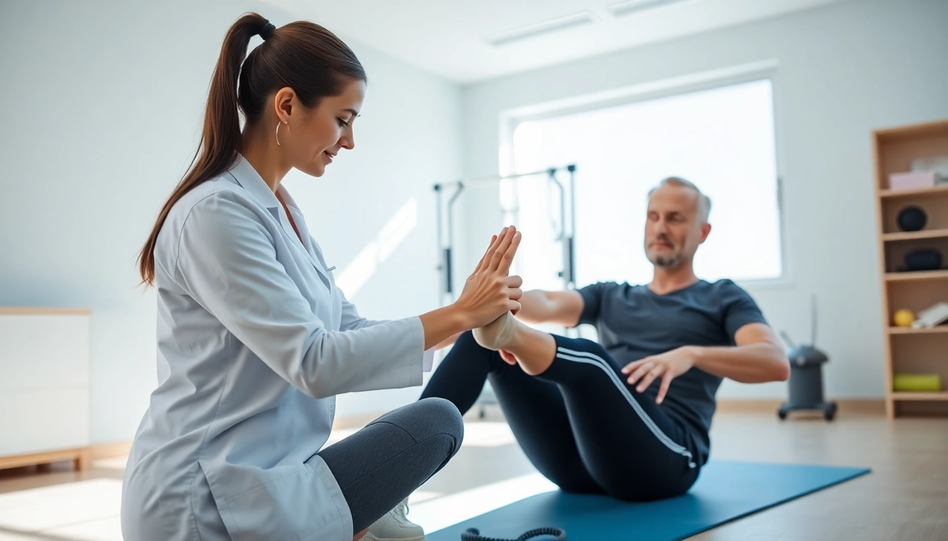 Seventeen Physio therapist guiding a patient in a rehabilitation session with focus and care.