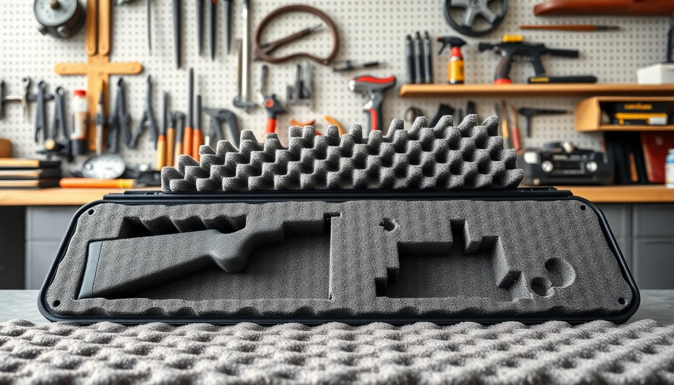 Foam for rifle case showcasing custom cutouts for firearm protection.