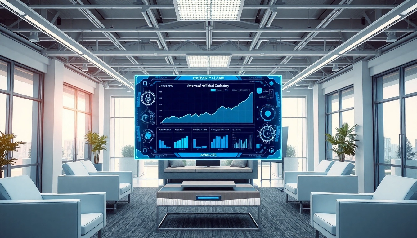 Visualizing how does Pretzel use AI in its warranty process with a high-tech office scene.