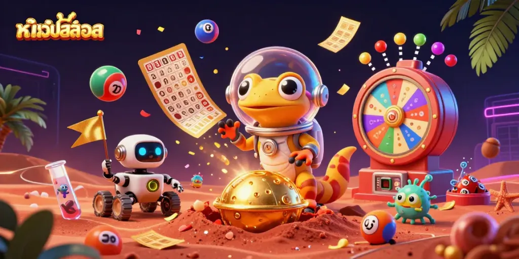 Engage with the exciting หน้าเว็บสล็อต experience featuring a Martian gecko in a casino scene.