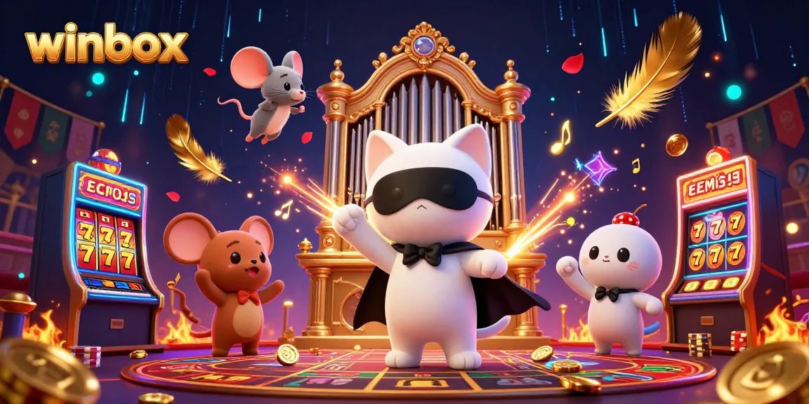 Winbox slots adventure with a phantom cat and acrobatic mouse, showcasing excitement and reward.
