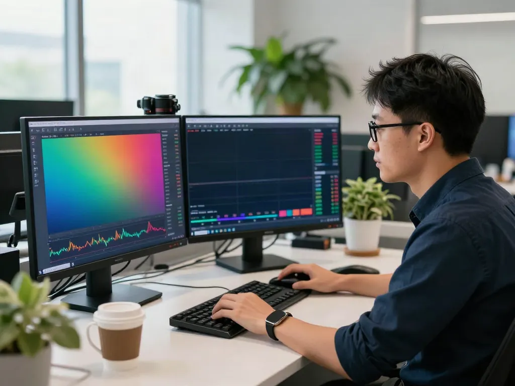 tradingview官网 user analyzing market data in a modern office setting