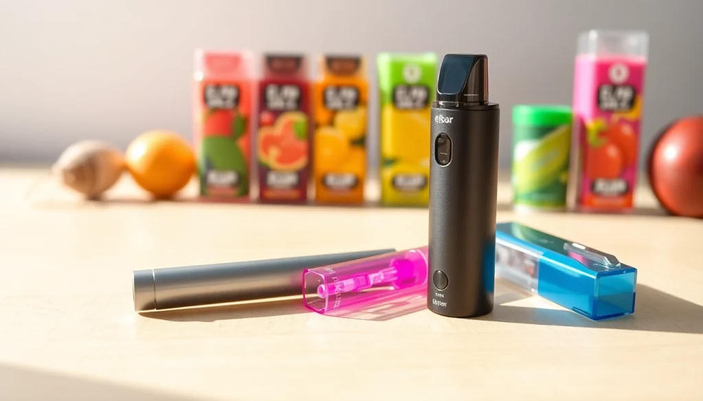 Elfbar E-Zigarette und farbenfrohe Pods attraktiv angeordnet für aktiven Genuss
