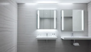 Besonderer sonni Spiegelschrank mit integriertem LED-Licht im modernen Badezimmer.