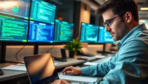 Streamlined PowerShell automation for IT compliance in a modern office setting, showcasing technology and expertise.