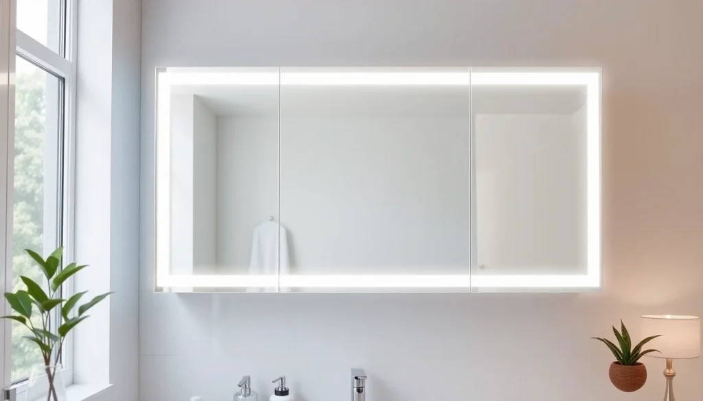 Spiegelschrank mit led Beleuchtung im modernen Badezimmer mit elegantem Design und integriertem Licht