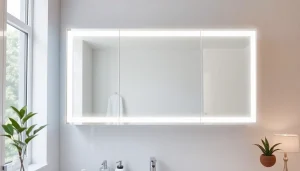Spiegelschrank mit led Beleuchtung im modernen Badezimmer mit elegantem Design und integriertem Licht