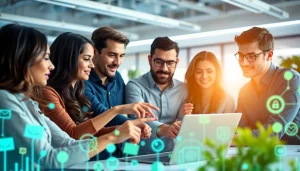 Engaged team providing smm services in a modern office setting focused on digital strategy.