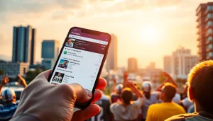 Engaging sports betting scene showcasing top sportsbooks in California with lively urban backdrop.