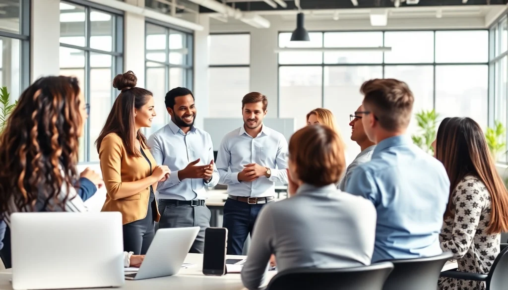 Engaged professionals taking part in office manager training, showcasing collaboration and learning.