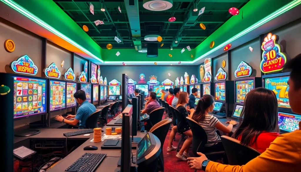 Situs kode4d players engaging in various slot games online with vibrant atmosphere