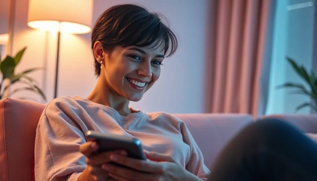 Engaging sex chat AI interaction in a warm, modern setting with chatbots.