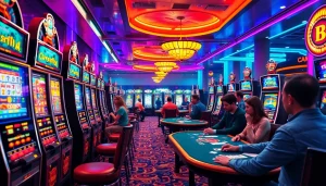 Engaging players at an online casino in Manitoba enjoying games together in a vibrant setting.