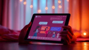 Engaging digital interaction of sex chat ai with animated characters in a cozy, intimate setting.