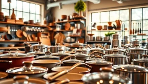 Showcase of cookware shop Auckland featuring diverse kitchen cookware and accessories.
