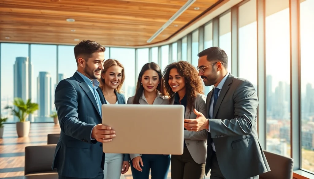 Business Consultants in Dubai collaborating in a vibrant modern office space.