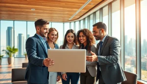 Business Consultants in Dubai collaborating in a vibrant modern office space.