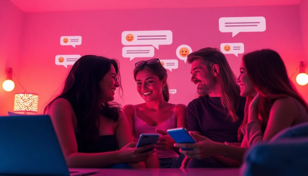 Engaging characters in a lively sex chat environment, showcasing diverse connections online.