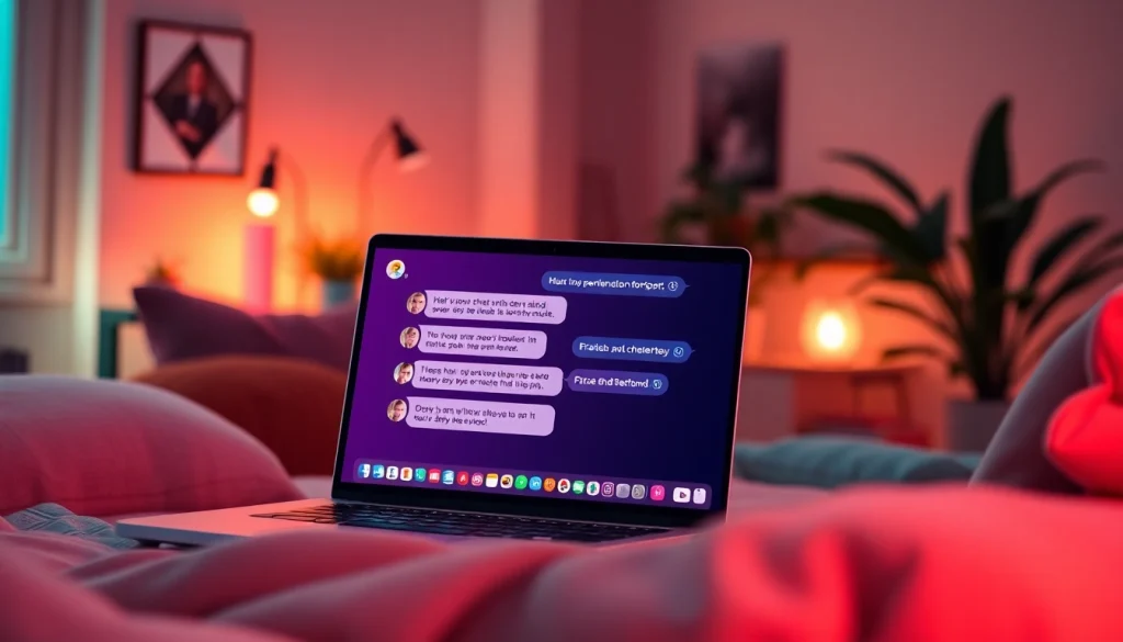 Engaging interface of a sex chat AI in a cozy, modern setting, showcasing intimate conversations.
