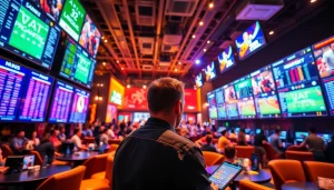 Engaging visuals of sportsbooks in Georgia highlighting a lively betting environment.