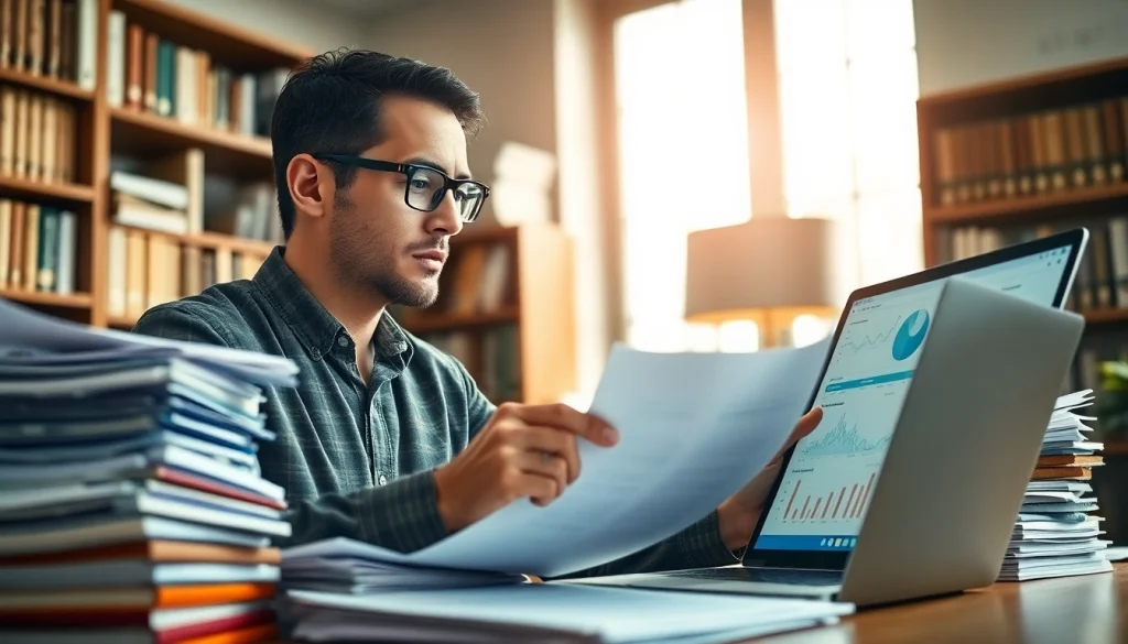 Analyze Pre and post award compliance documents with a professional consultant in a bright office.