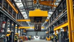 Efficient electric chain hoist crane lifting heavy loads in a professional industrial setting.
