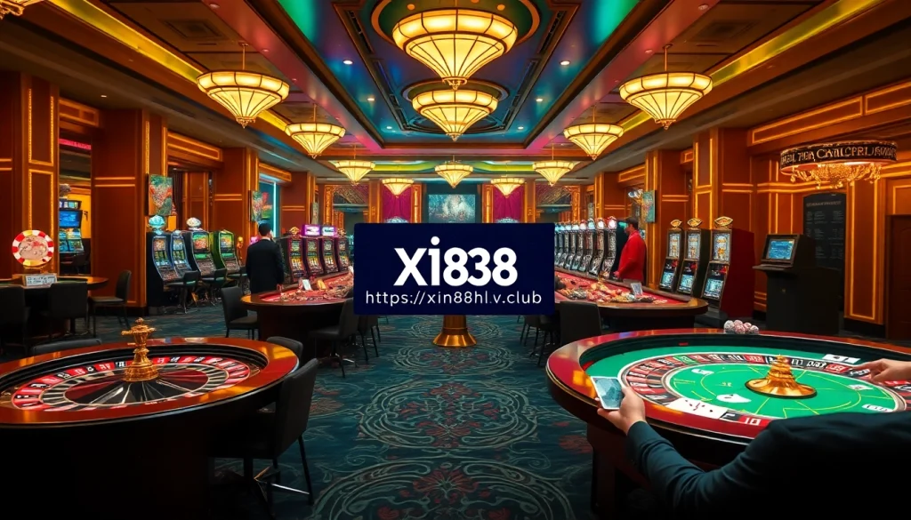 Experience thrilling gameplay at https://xin88hv.club with poker chips and roulette wheels glimmering in the casino.