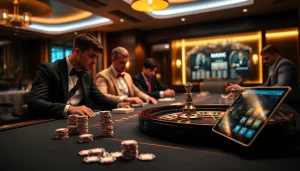 Elevate your gaming experience at trang chủ go8 with an exciting casino scene featuring poker chips, cards, and a roulette wheel.
