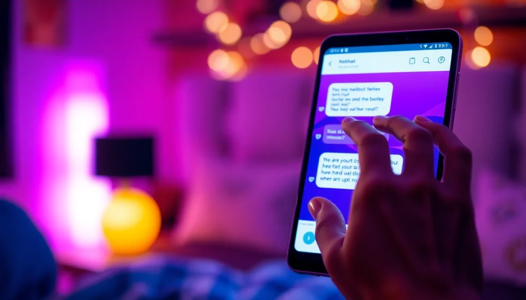 Engaging NSFW AI chat interaction with a vibrant digital interface in a cozy atmosphere.