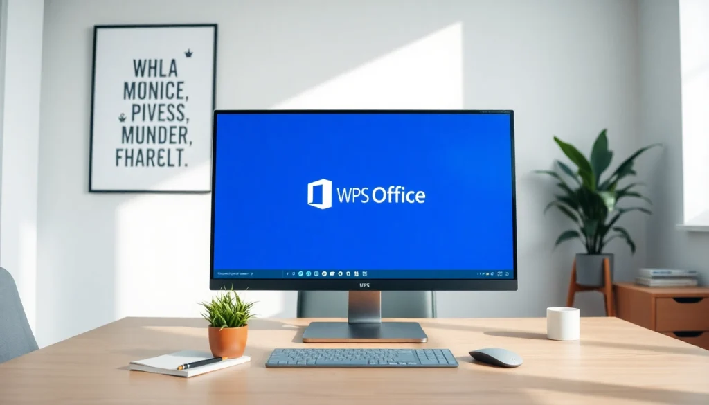 现代办公桌上的 WPS Office 软件，凸显专业工作空间中的生产力与创新。