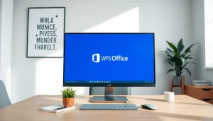 现代办公桌上的 WPS Office 软件，凸显专业工作空间中的生产力与创新。