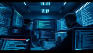 Law enforcement analyzing dark web data related to hidden wiki onion in a modern command center.