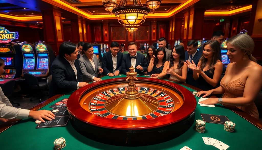 Gamblers enjoying an exciting roulette game at 555win com casino scene with vibrant elements.
