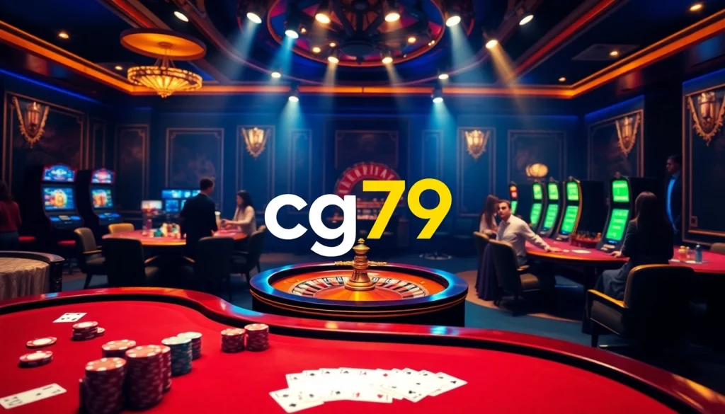 Trải nghiệm lối chơi hấp dẫn tại cg79 với bàn casino sống động, chip poker và bàn roulette.