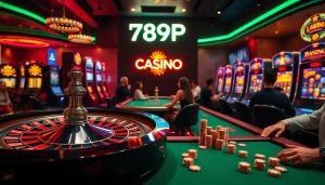 Experience the excitement of gambling at 789P Casino with vibrant poker chips and a spinning roulette wheel.
