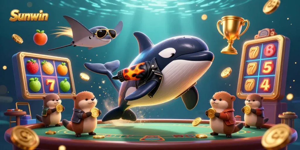 Experience winning moments at Sunwin with vibrant characters and dynamic casino elements.