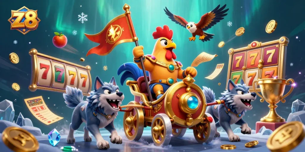 Spin the z8 slot reels for massive wins in this vibrant casino illustration.