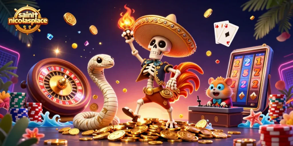 Experience the excitement of saintnicolasplace with energetic characters and dazzling casino elements.
